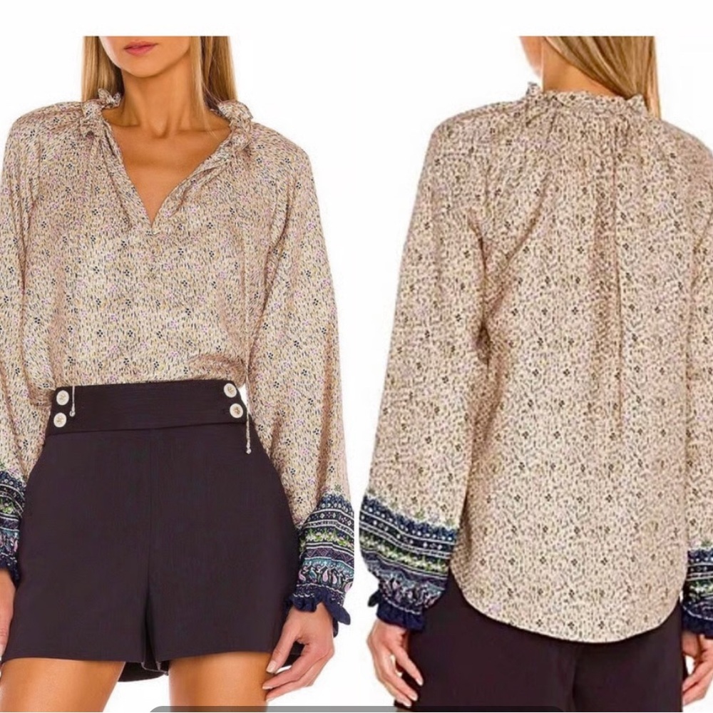 Veronica Beard Silk Antionette Peasant Blouse size 2, x-small